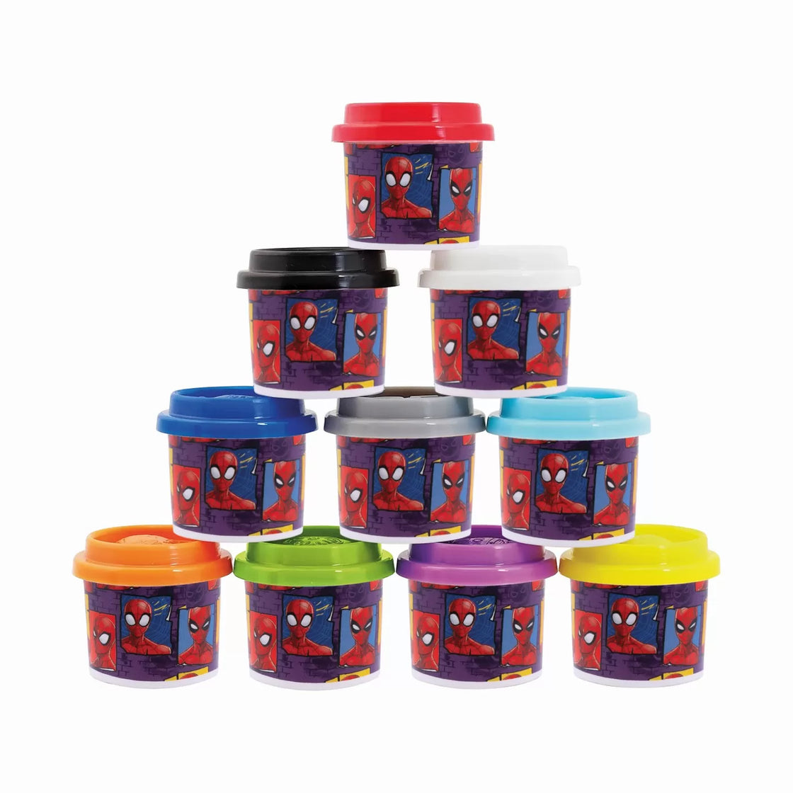 Set 10 borcanase de plastilina spiderman in punga de plastic