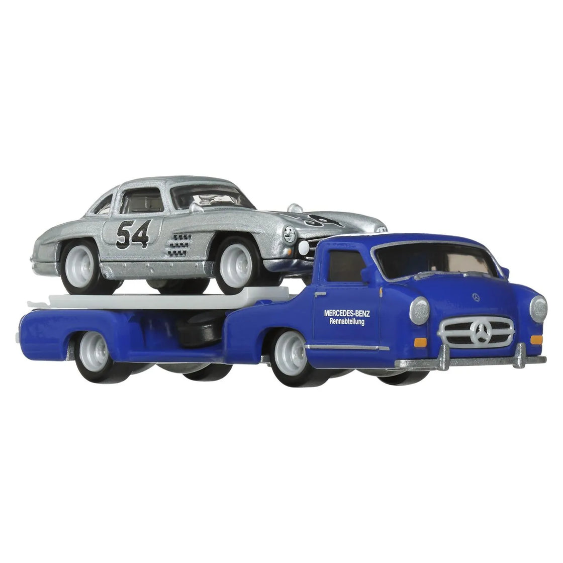 Hot wheels transportator  mercedes-benz 55 blaues wunder cu masinuta mercedes-benz 300 sl scara 1:64