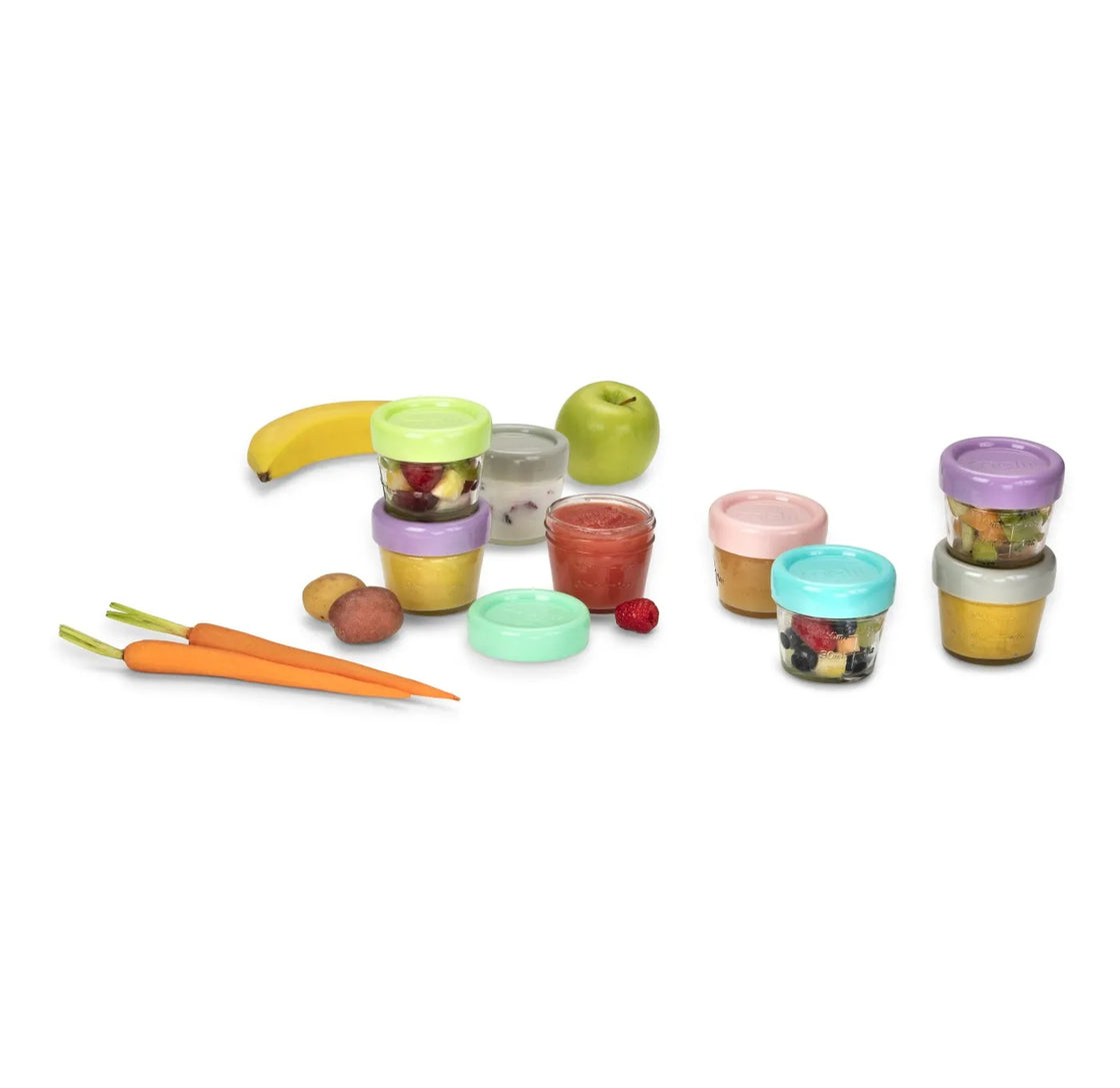 Set 6 recipiente sticla pentru hrana bebe, melii, 118 ml