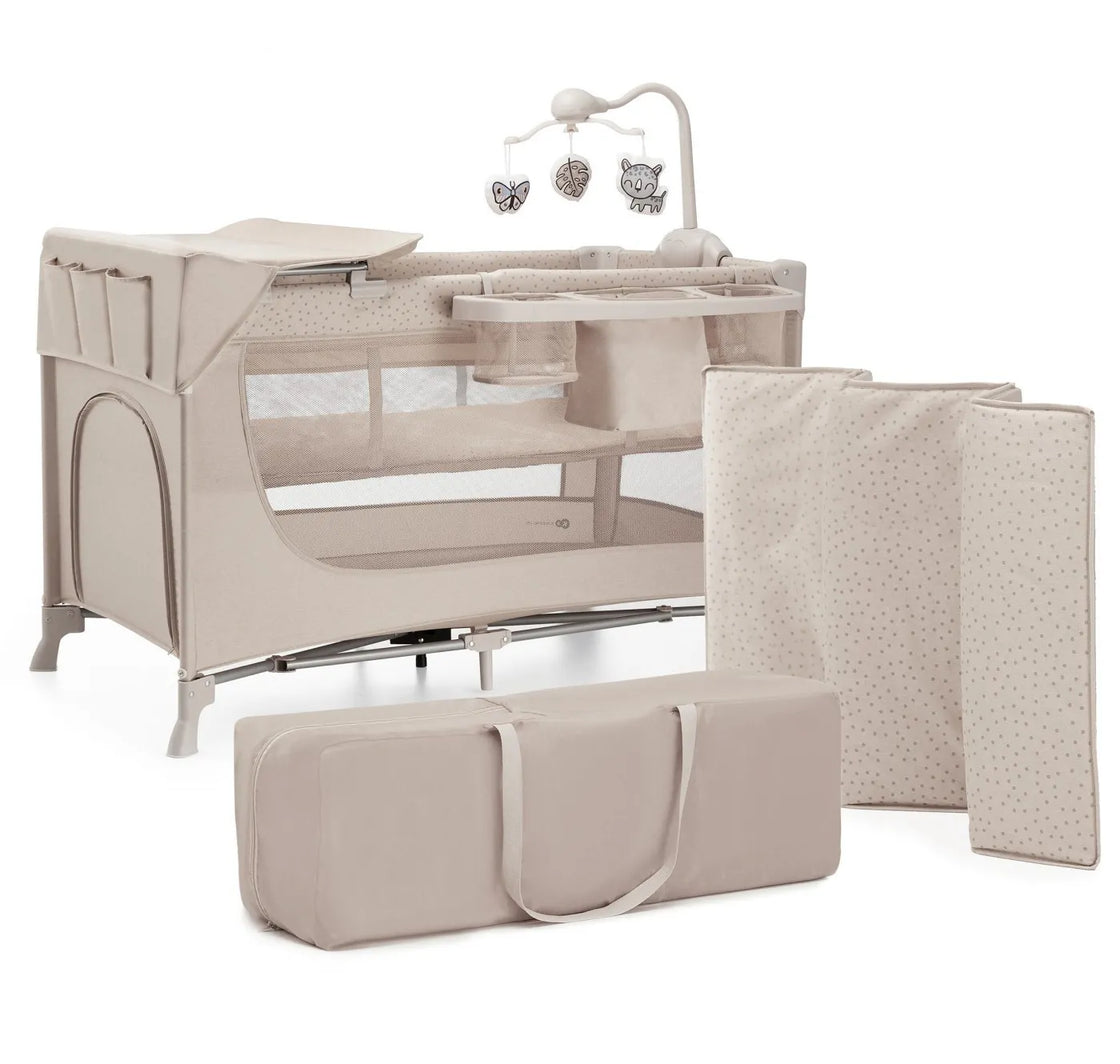 Patut travel kinderkraft joy2, cu accesorii, beige