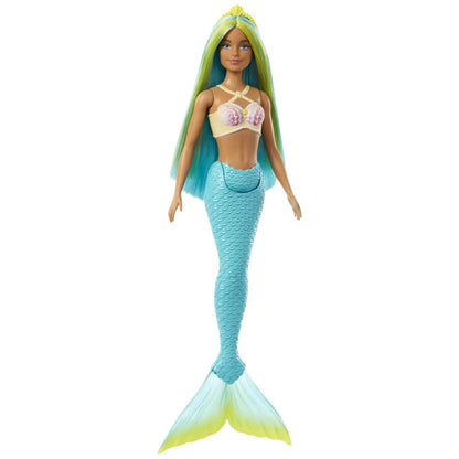 Barbie dreamtropia papusa sirena cu corset galben si coada albastra
