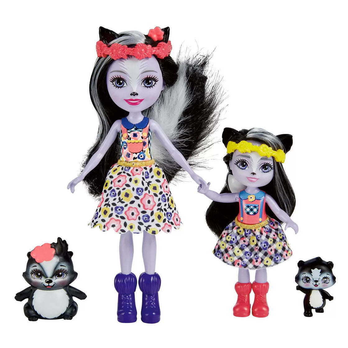 Enchantimals set papusi surori si animalutele lor sage skunk si caper si sabella skunk si striper