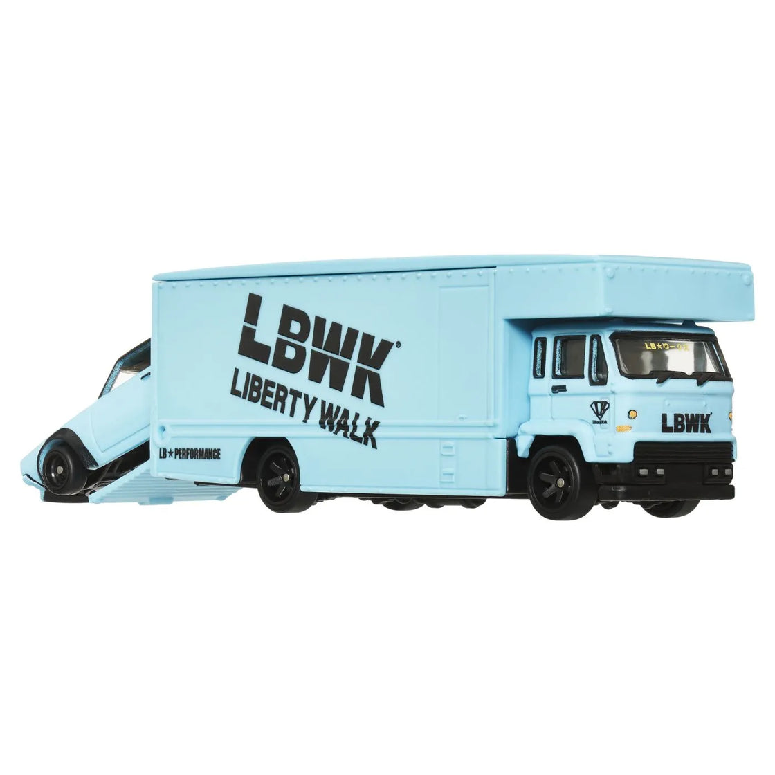 Hot wheels transportator fleet flyer cu masinuta nissan skyline 2000 gt-r lbwk scara 1:64