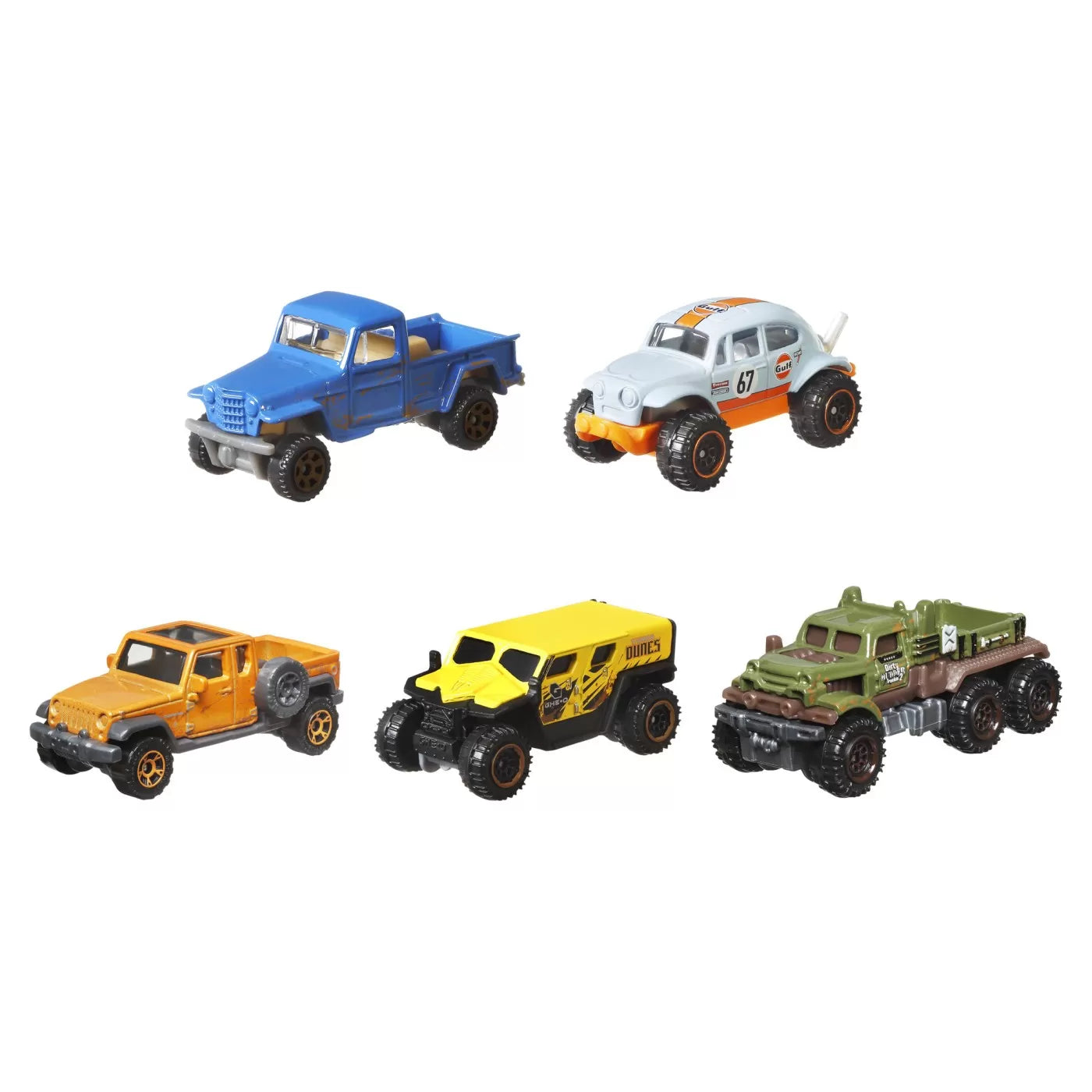 Matchbox set 5 masinute metalice mbx no road no problem scara 1:64