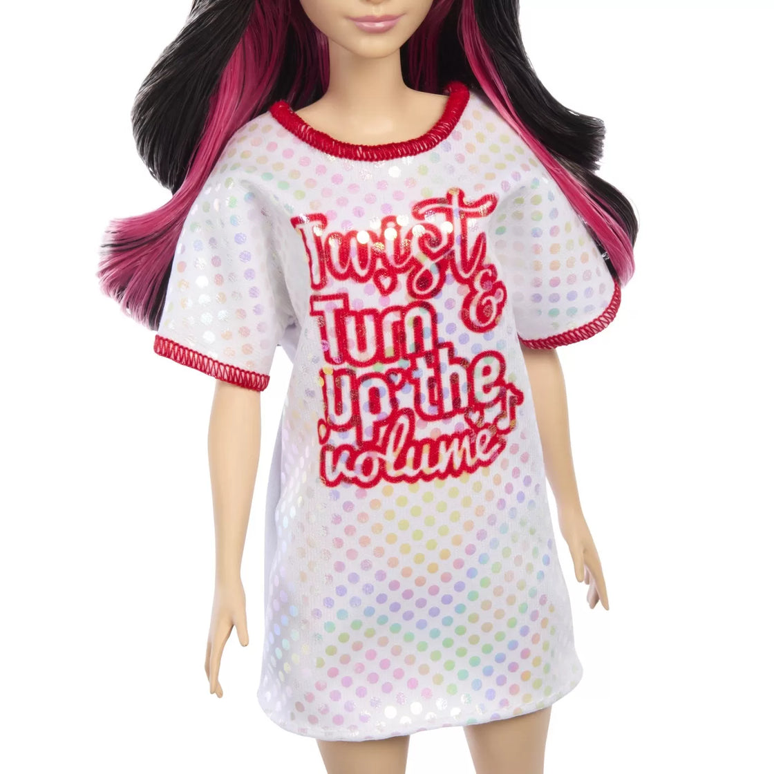 Papusa barbie fashionista bruneta cu rochita sport