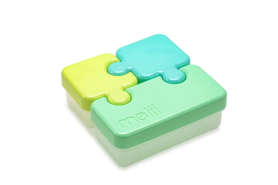 Recipient hrana bebe model puzzle, melii, albastru&verde