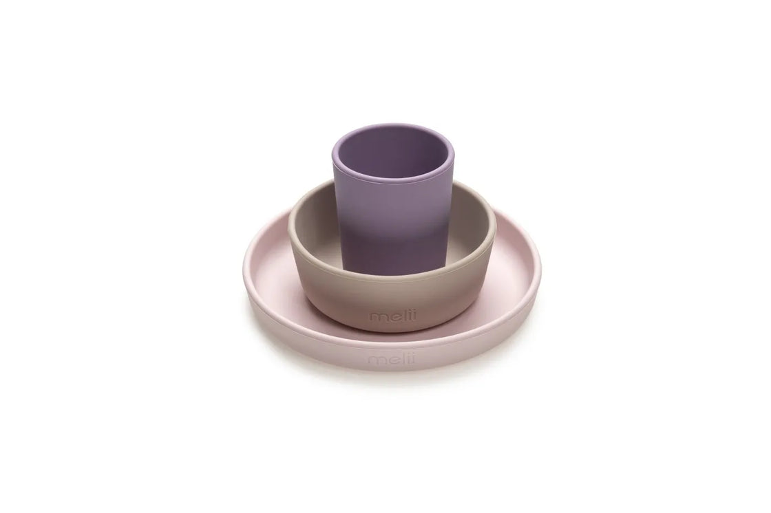 Set 3 recipiente silicon hrana bebe, melii, purple&pink&grey
