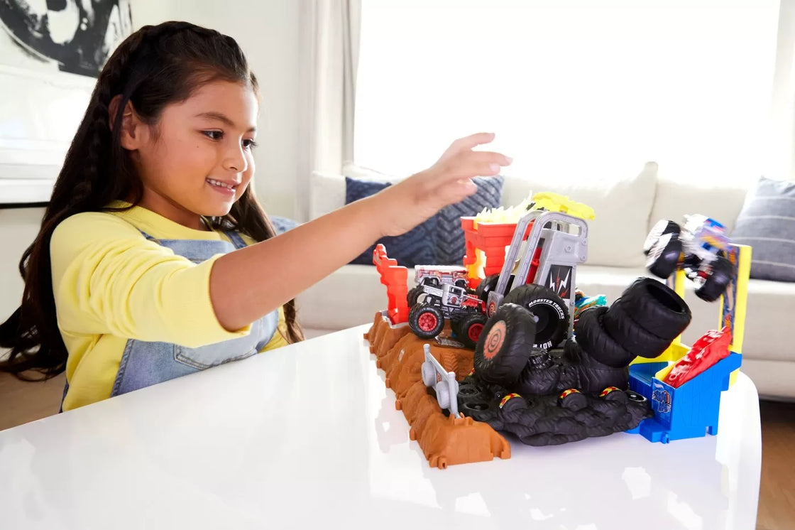 Hot wheels monster trucks entry challenge arena smashers provocarea tire press