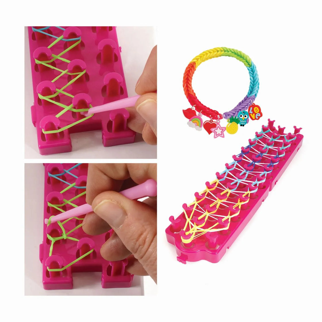 Plexi flexi gherghef pentru impletit cu 800 elastice din cauciuc si 15 accesorii