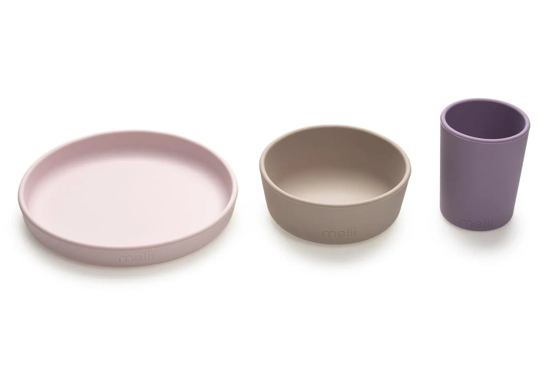 Set 3 recipiente silicon hrana bebe, melii, purple&pink&grey