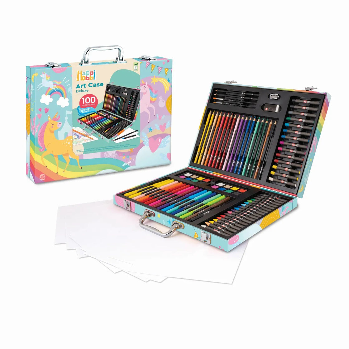 Happi hobbi art case set de desen deluxe cu 100 de accesorii unicorn