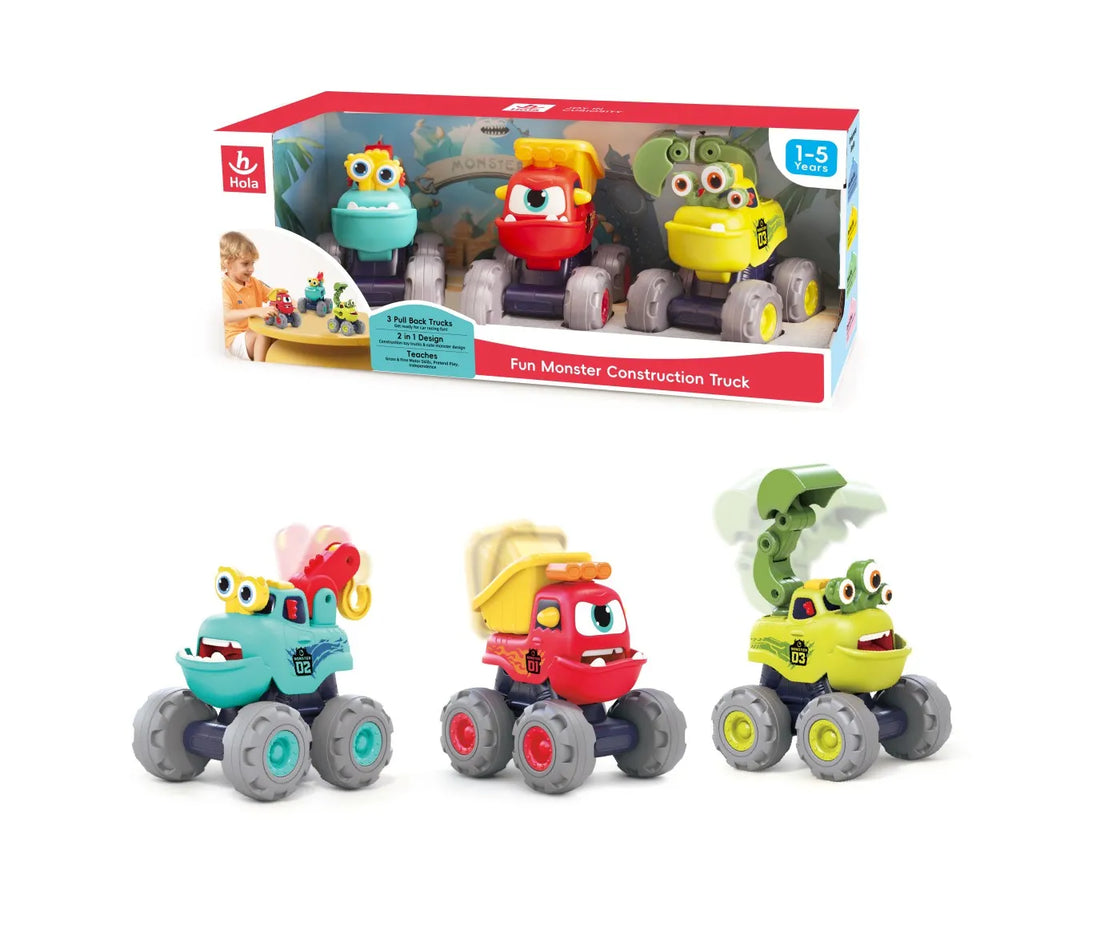 Set 3 masinute de constructie monstruletii amuzanti cu frictiune
