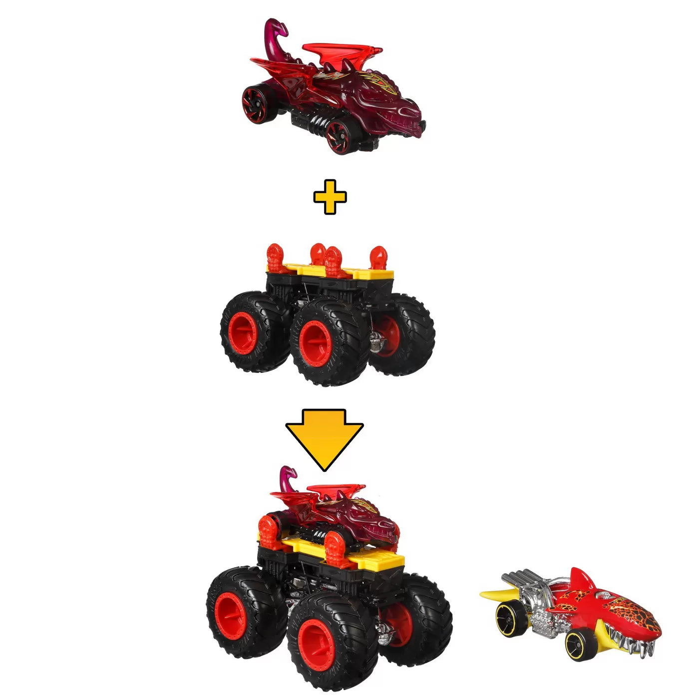 Hot wheels monster truck cu masinute neagru si rosu