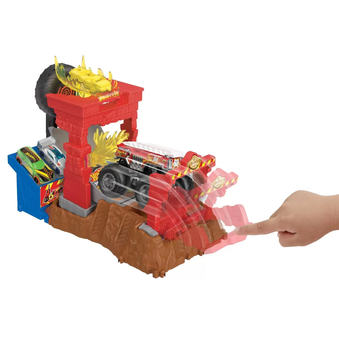 Hot wheels monster trucks entry challenge arena smashers provocarea fire crash