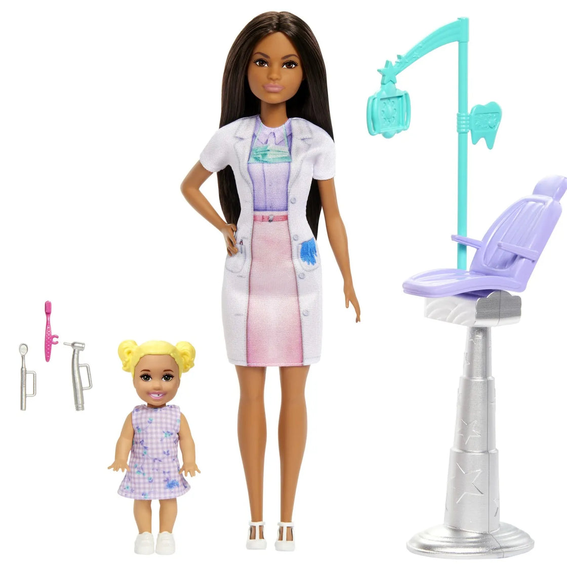 Barbie set de joaca papusa barbie bruneta face cariera stomatolog