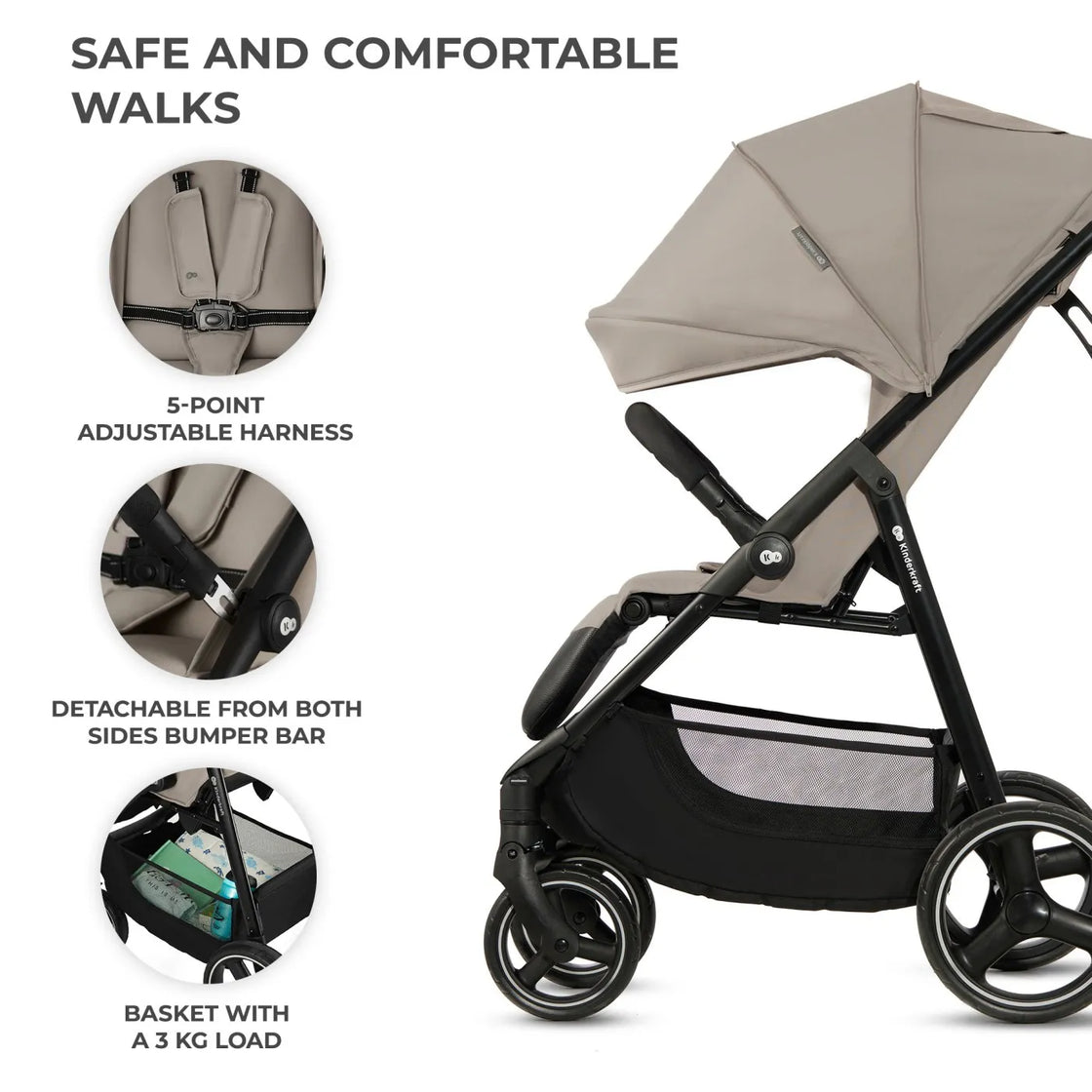Carucior sport kinderkraft trig3 stone beige