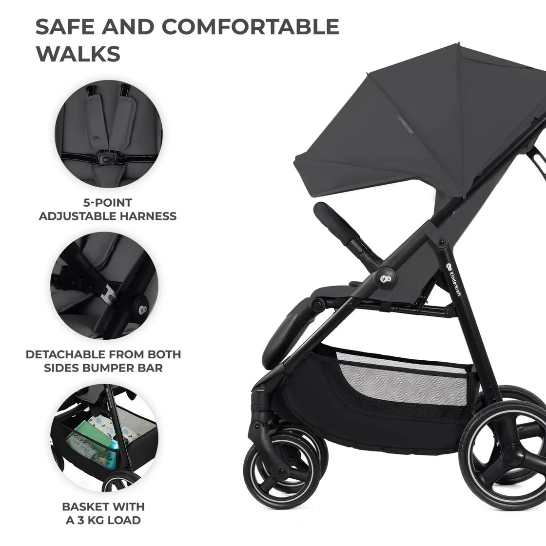 Carucior sport kinderkraft trig3 granite grey