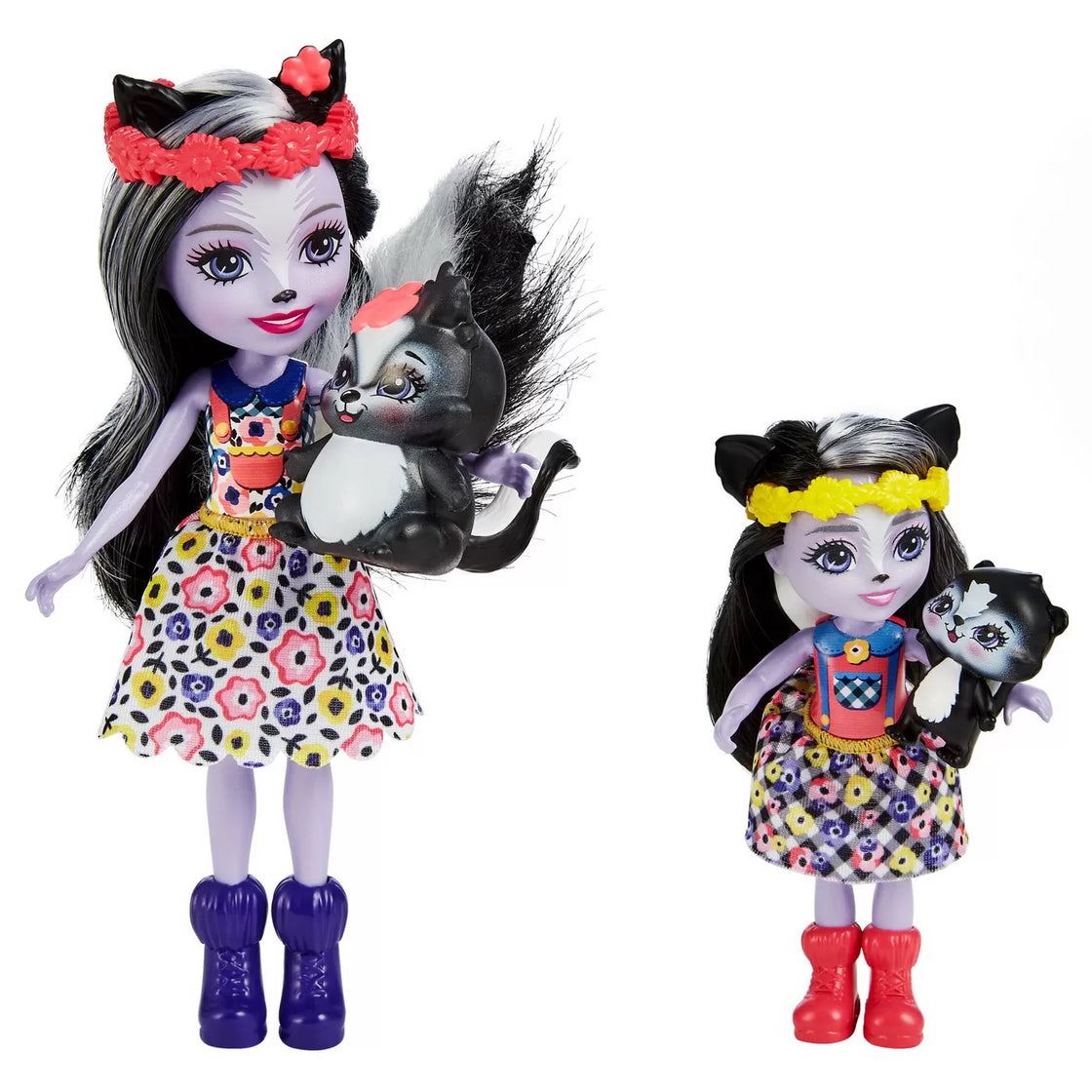 Enchantimals set papusi surori si animalutele lor sage skunk si caper si sabella skunk si striper