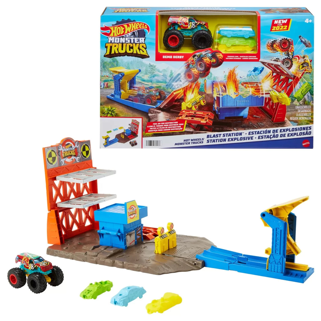 Hot wheels monster trucks set blast station