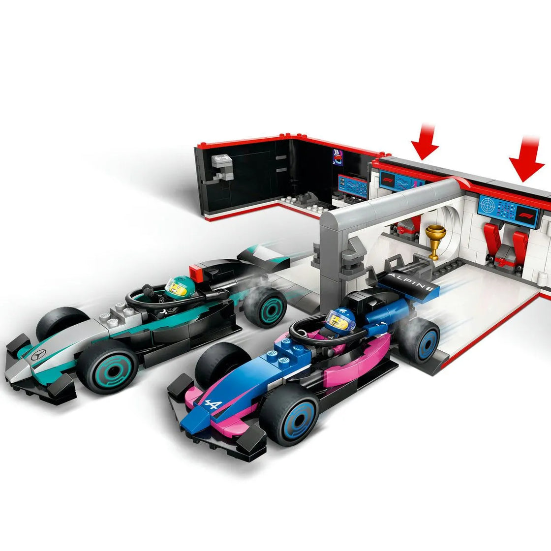 Lego city garaj f1 si masini mercedes-amg si alpine 60444