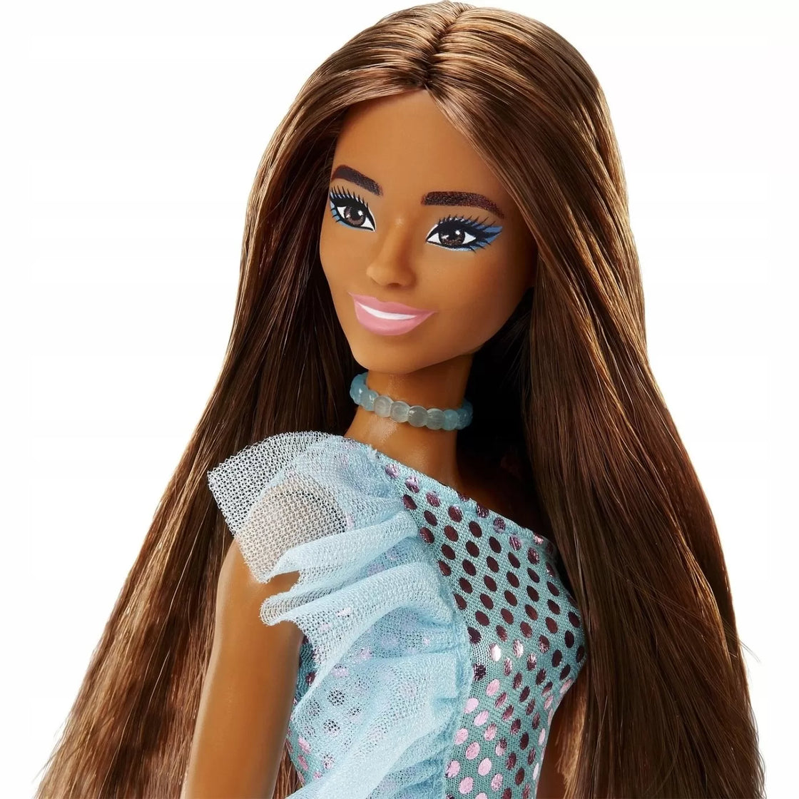 Papusa barbie tinute stralucitoare satena cu rochita blue