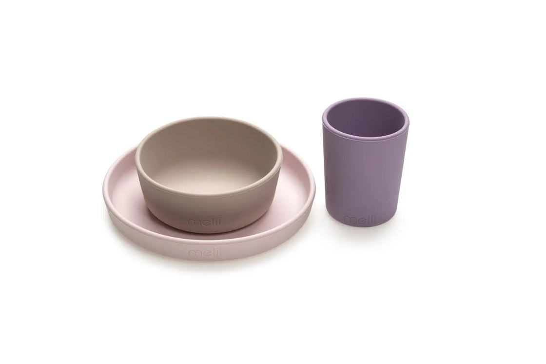 Set 3 recipiente silicon hrana bebe, melii, purple&pink&grey