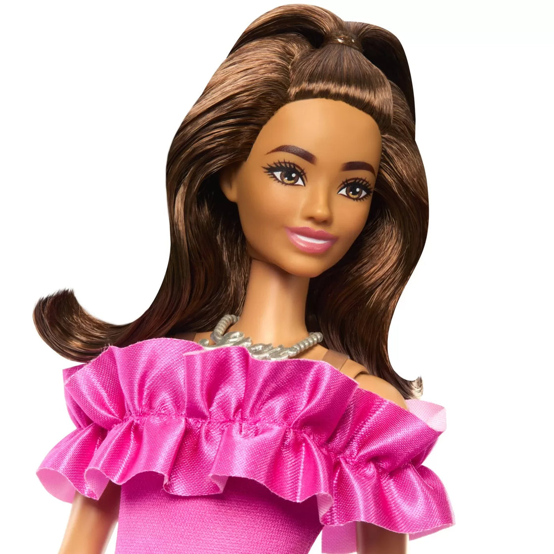 Papusa barbie fashionista satena cu rochie roz