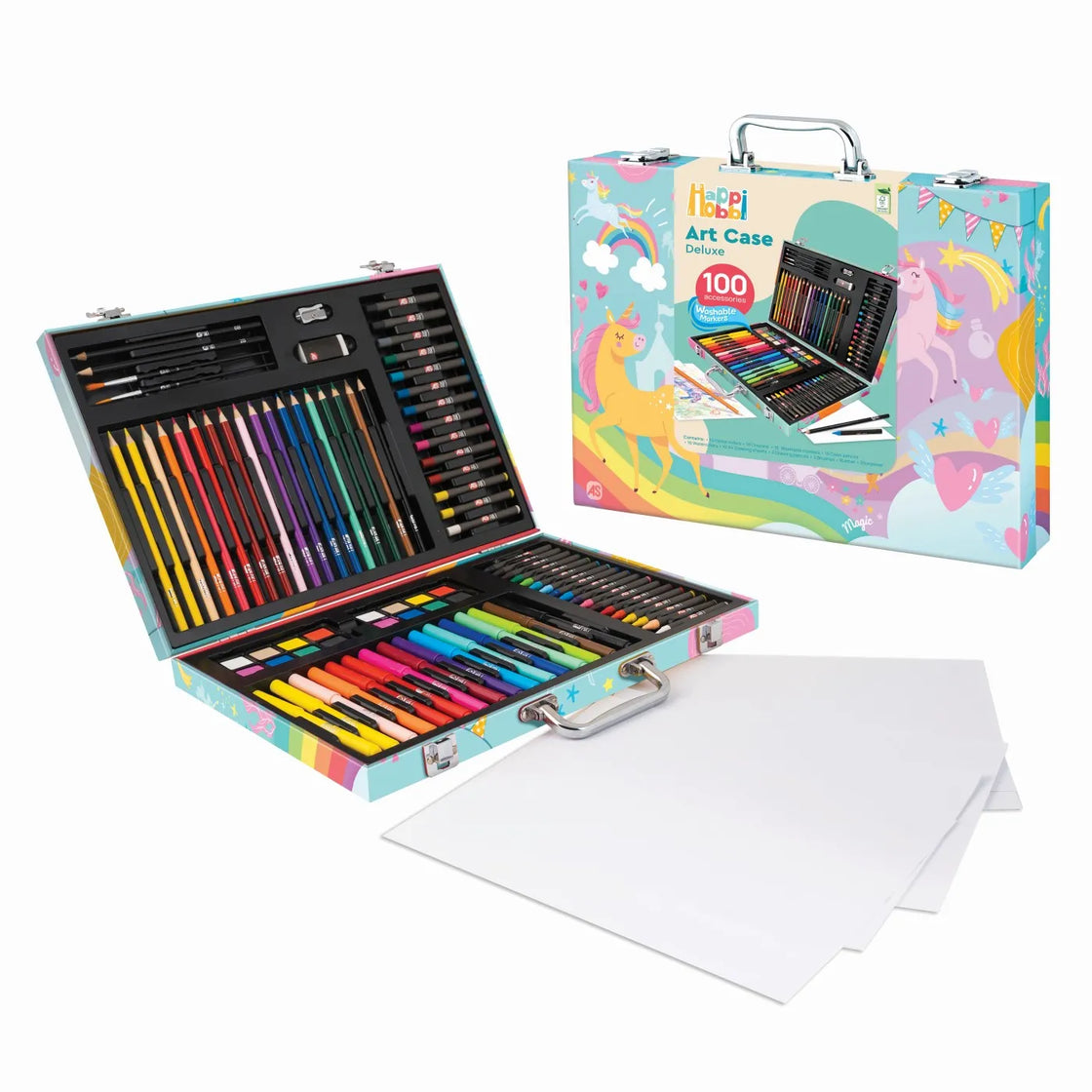 Happi hobbi art case set de desen deluxe cu 100 de accesorii unicorn
