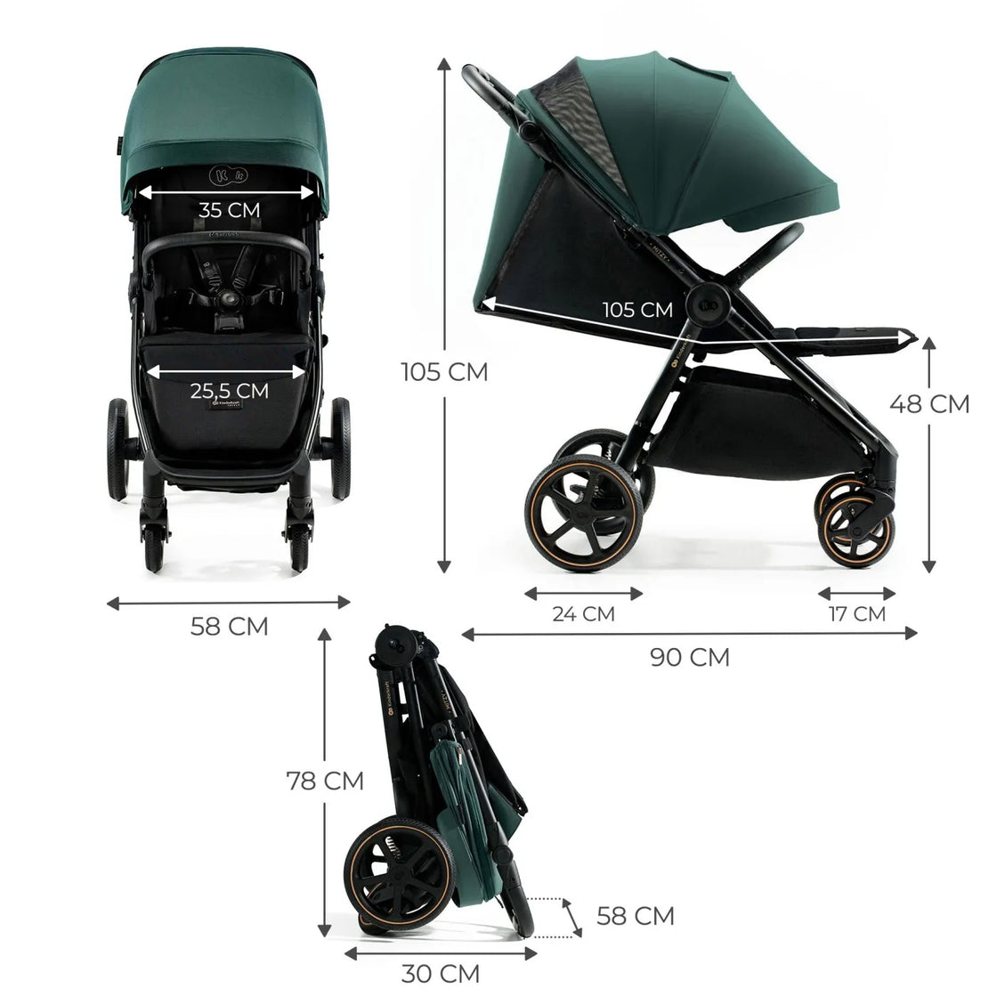 Carucior sport, ultra compact, kinderkraft mitzy, 0-22 kg, jade green