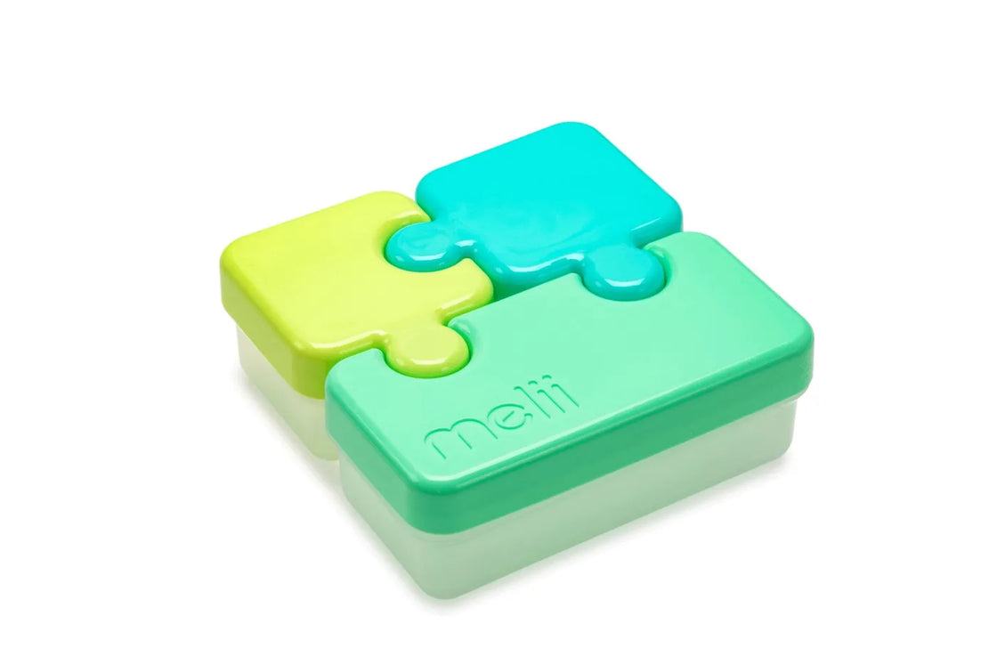 Recipient hrana bebe model puzzle, melii, albastru&verde