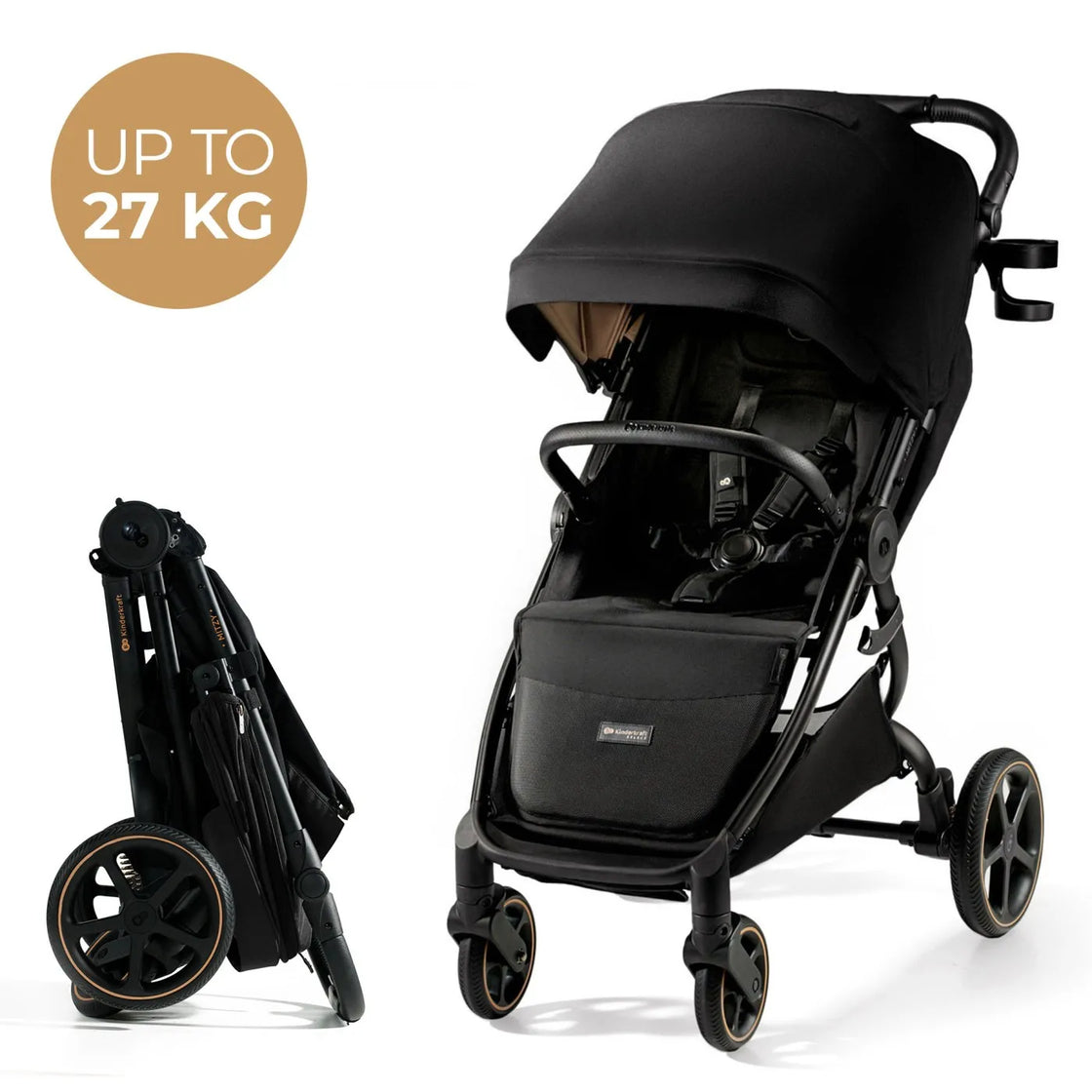 Carucior sport, ultra compact, kinderkraft mitzy, 0-22 kg, black ink