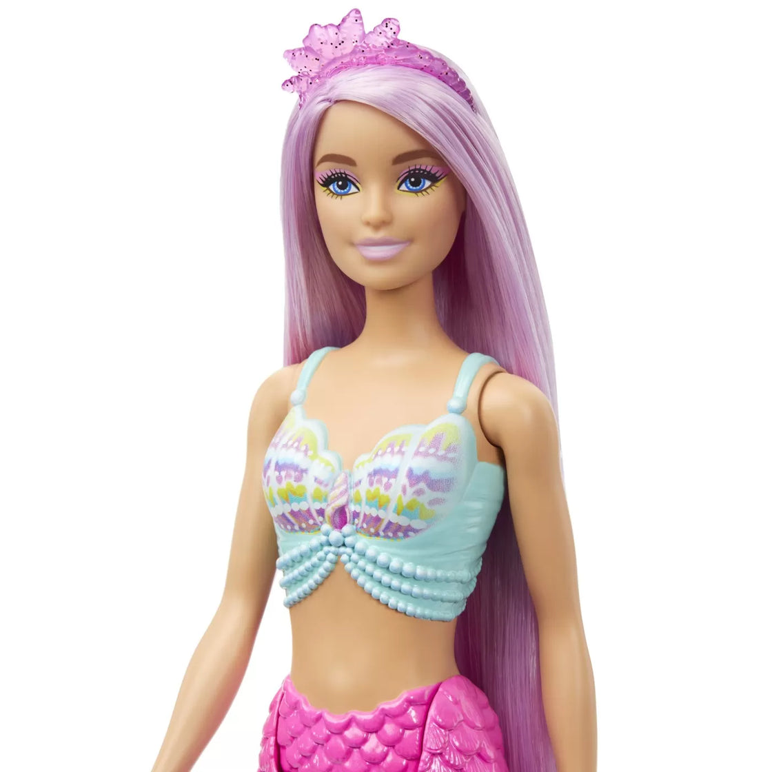 Barbie papusa sirena cu par mov si coada roz