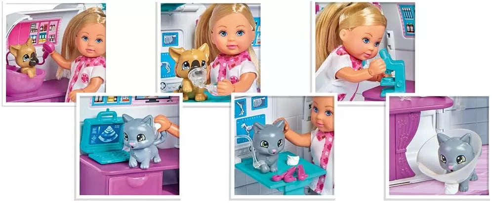 Papusa evi veterinar cu rulota accesorizata