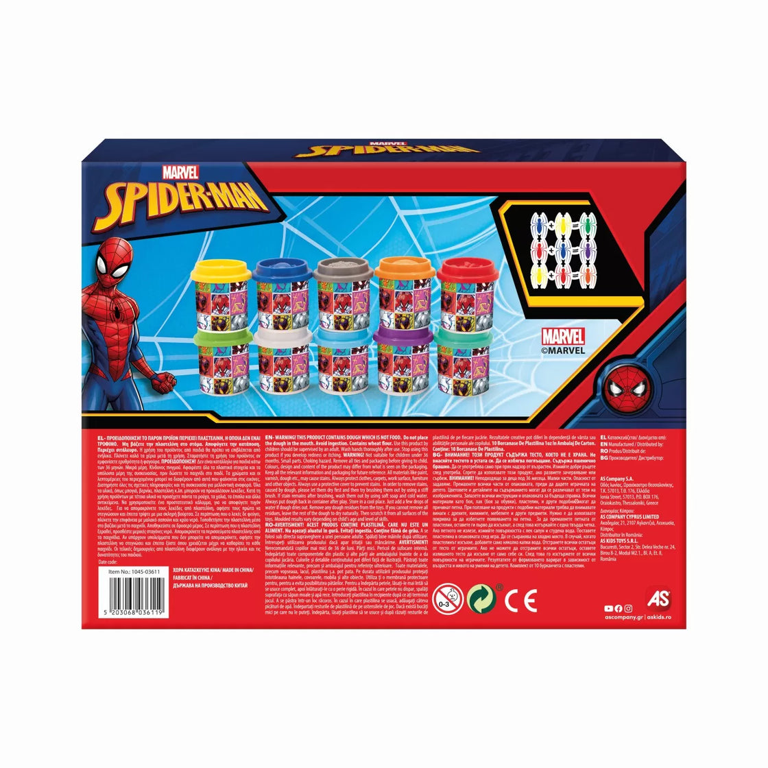 Set 10 borcanase de plastilina spiderman in ambalaj de carton
