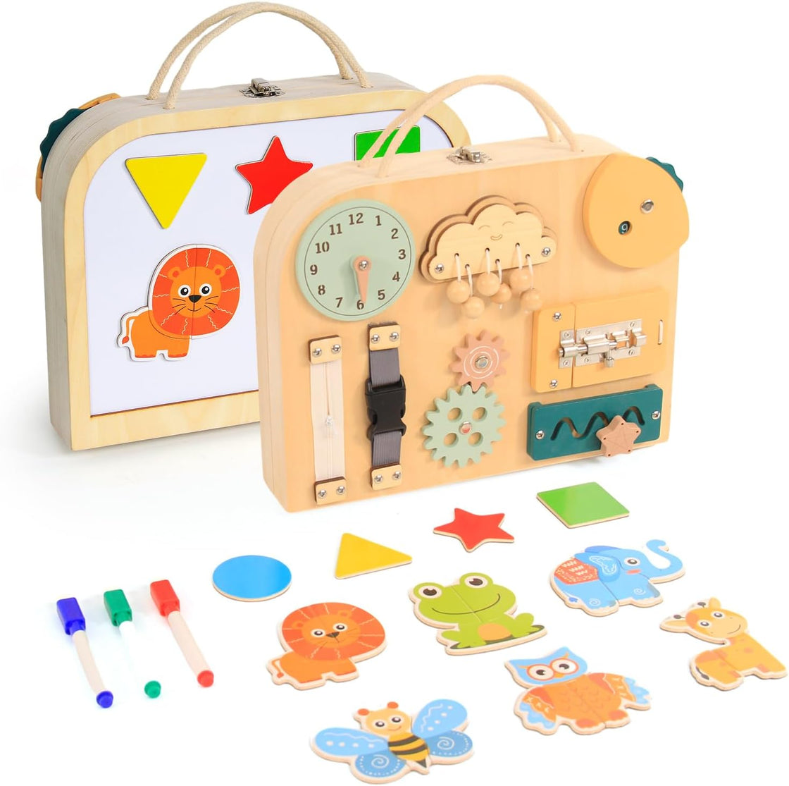 Montessori Geantă Pliabilă din lemn cu diverse activități