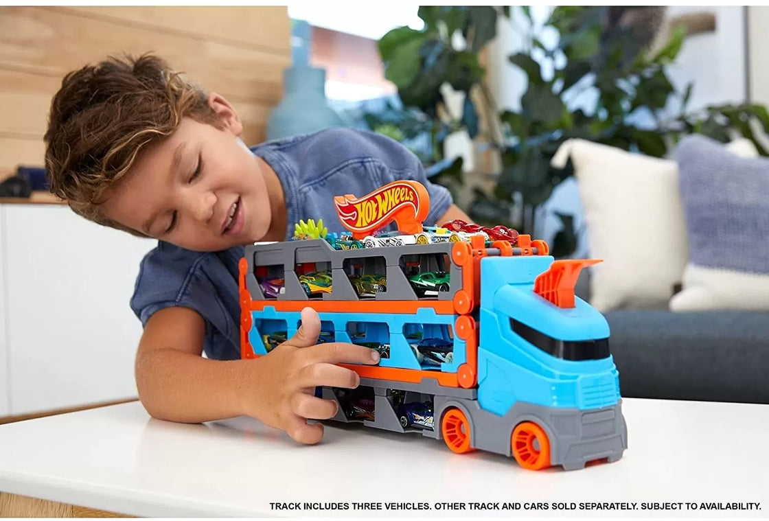 Hot wheels 2 in 1 mega transportator masini pista