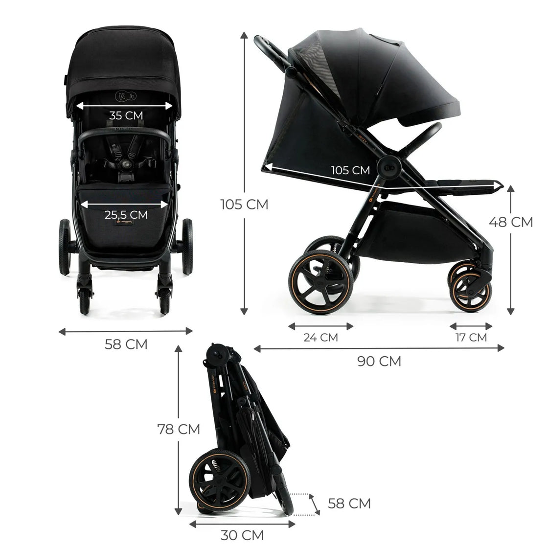 Carucior sport, ultra compact, kinderkraft mitzy, 0-22 kg, black ink