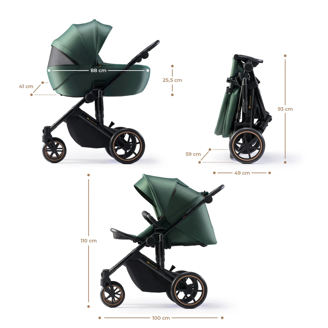 Carucior 2 in 1 kinderkraft prime 2, dark green