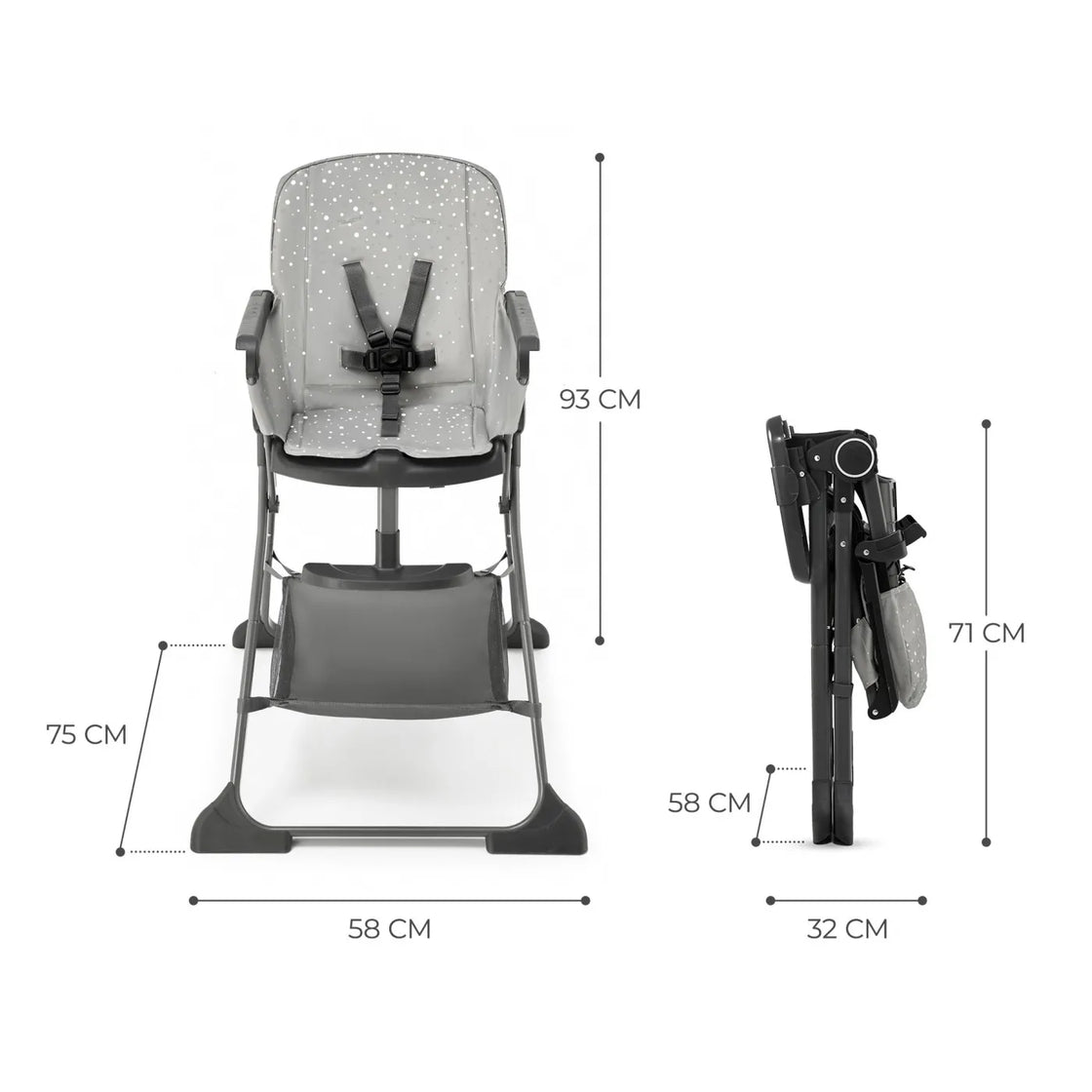 Scaun de masa kinderkraft foldee, pliabil, grey