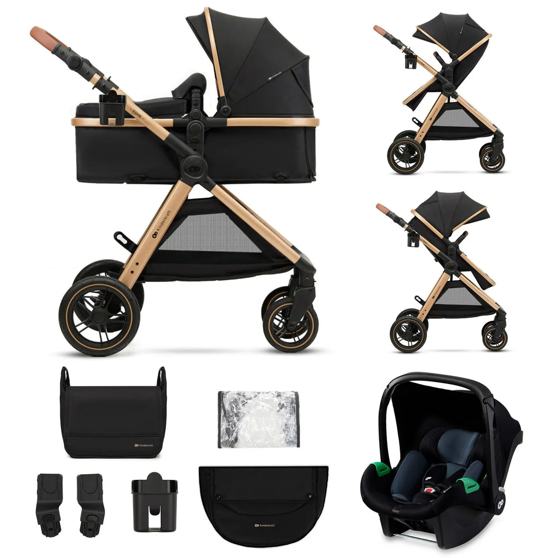 Carucior kinderkraft esme, 3 in 1, pure black