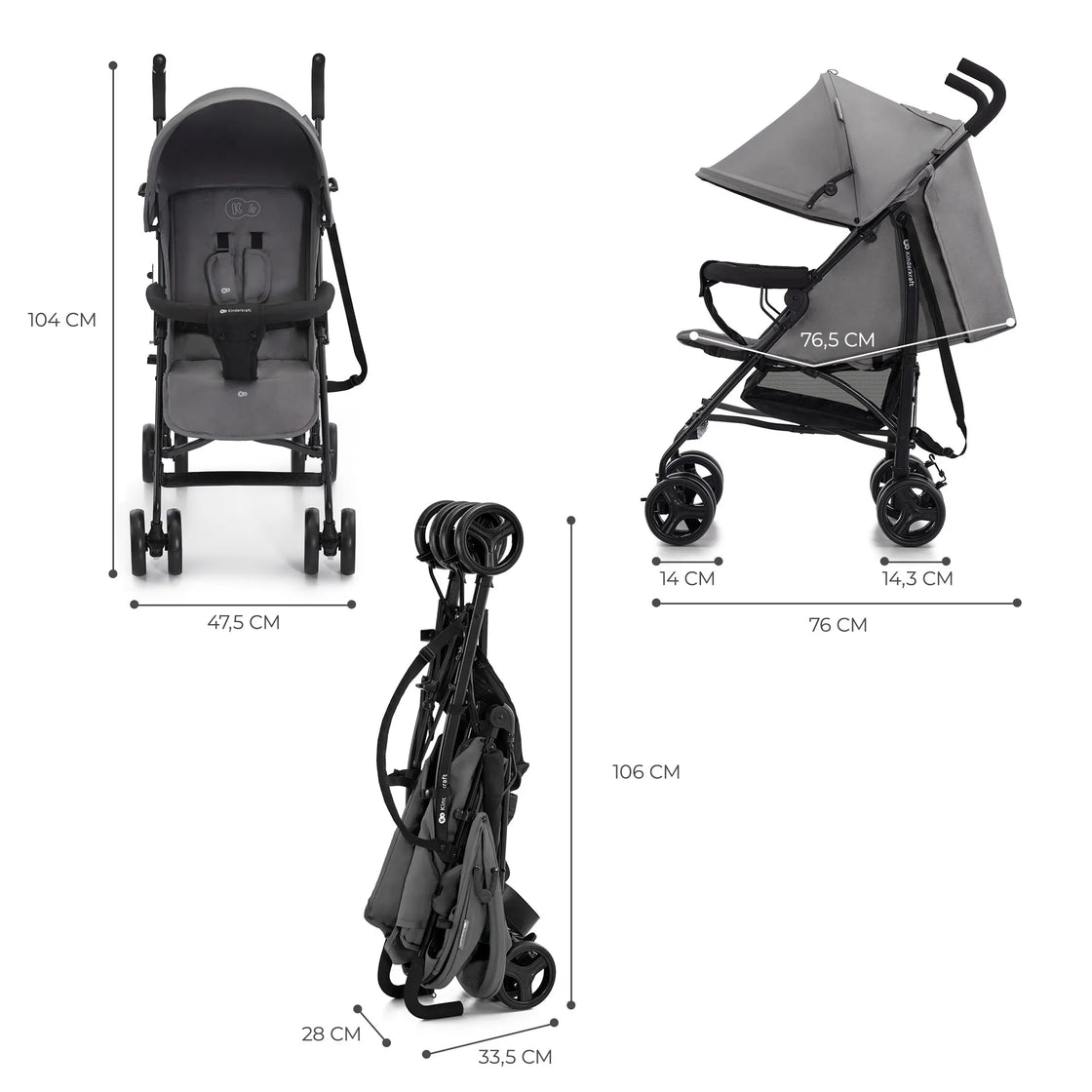 Carucior sport kinderkraft tik, tip umbrela, stone grey