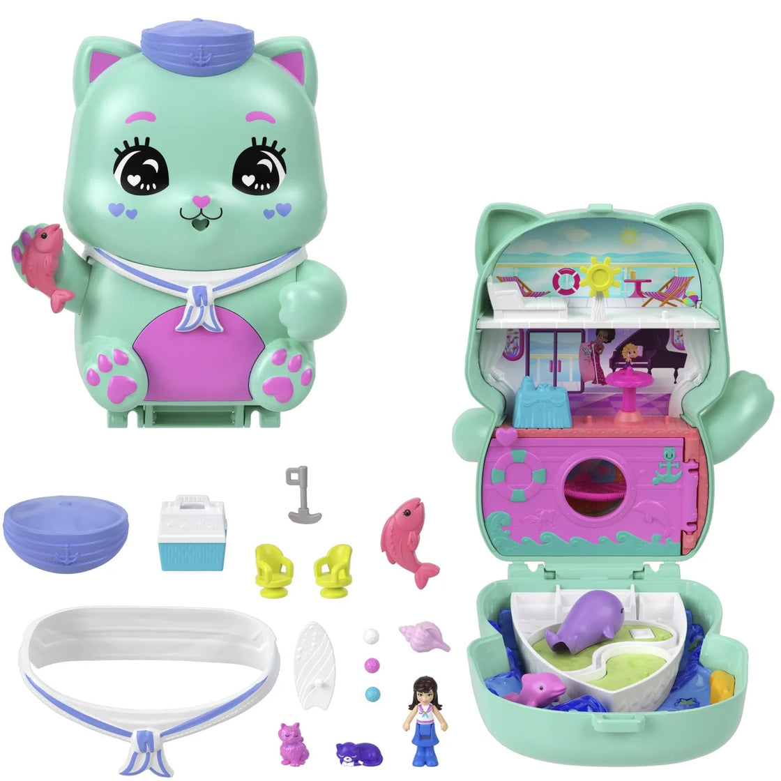Polly pocket set gentuta animalut pisicuta marinar cu accesorii