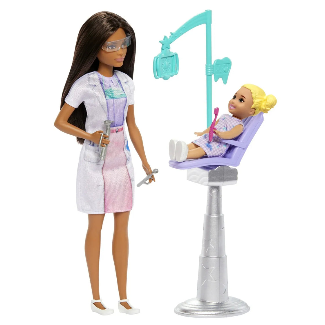 Barbie set de joaca papusa barbie bruneta face cariera stomatolog