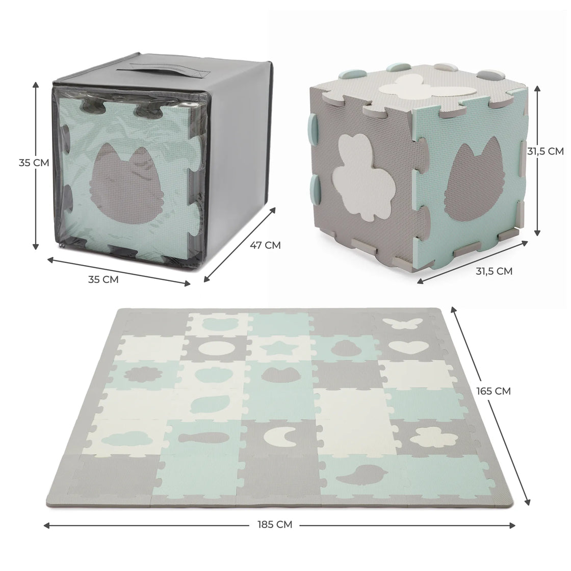 Covoras de joaca kinderkraft luno shapes, puzzle 3d, spuma, mint