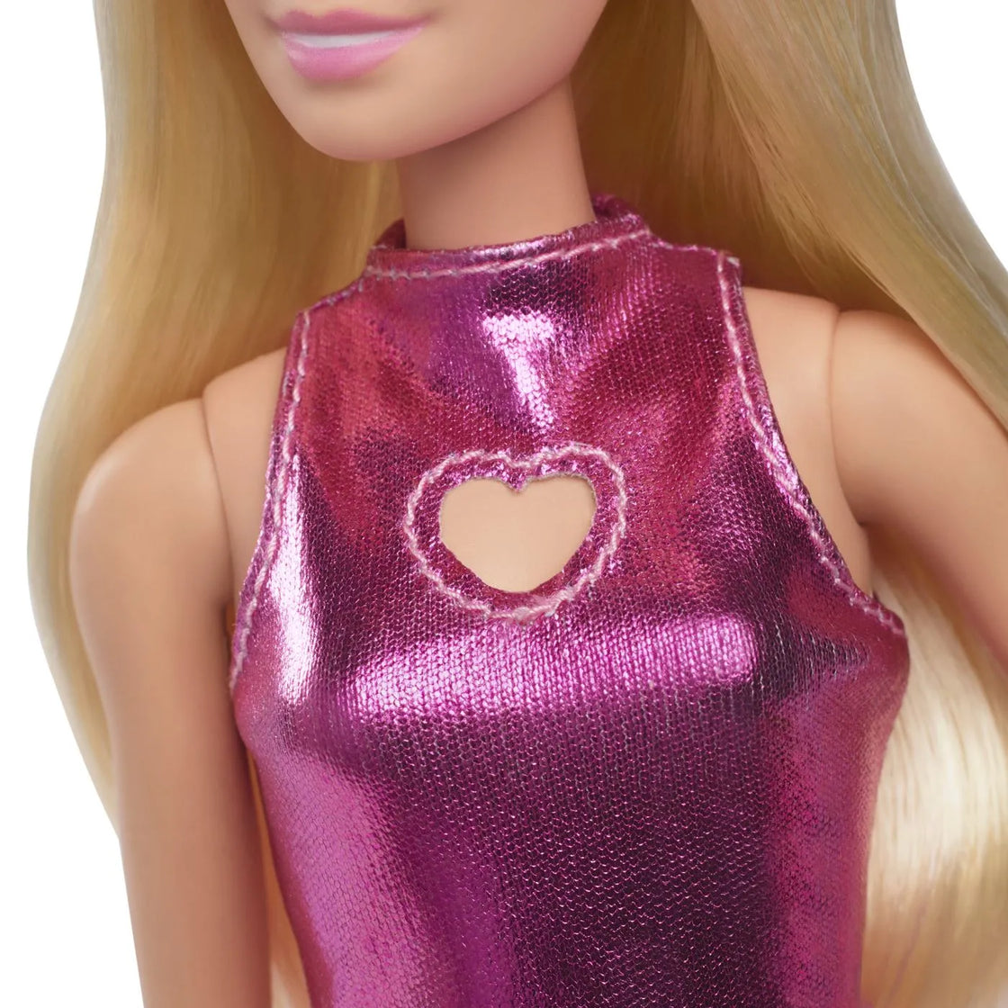 Barbie papusa barbie fashionistas blonda cu rochita roz metalica