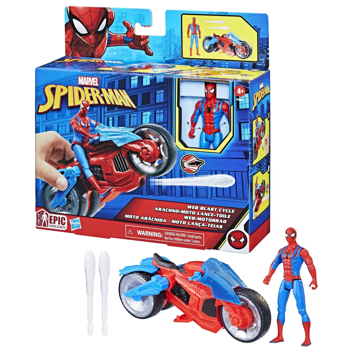 Spiderman set figurina si vehicul web blast cycle
