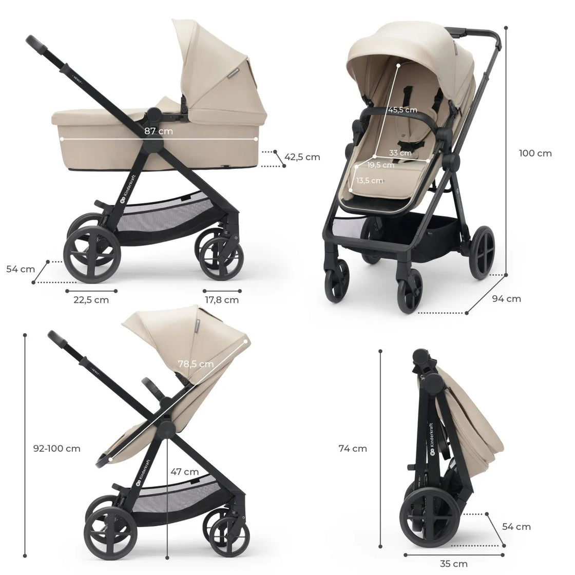 Carucior kinderkraft newly, 4 in 1, sand beige