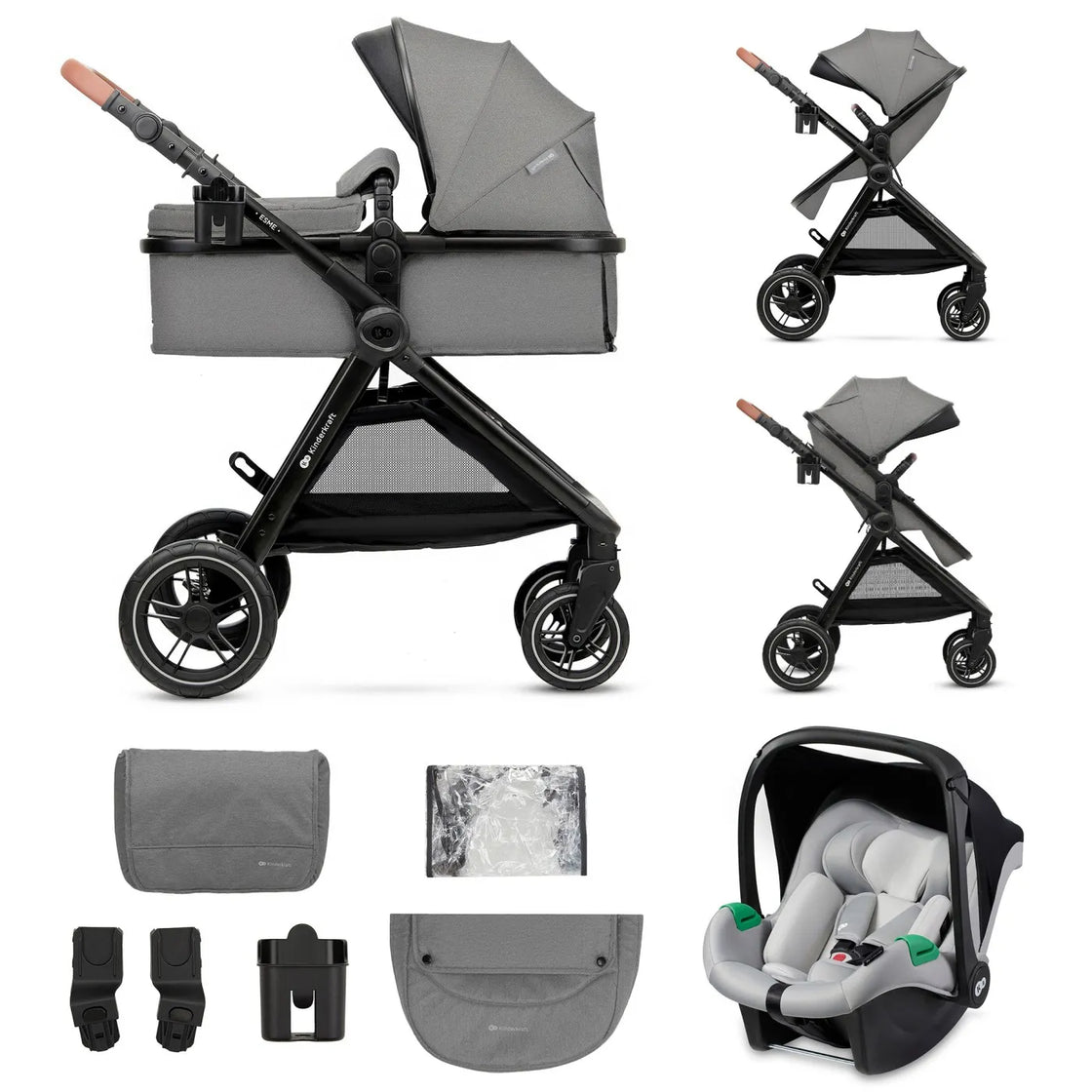 Carucior kinderkraft esme, 3 in 1, moonlight grey