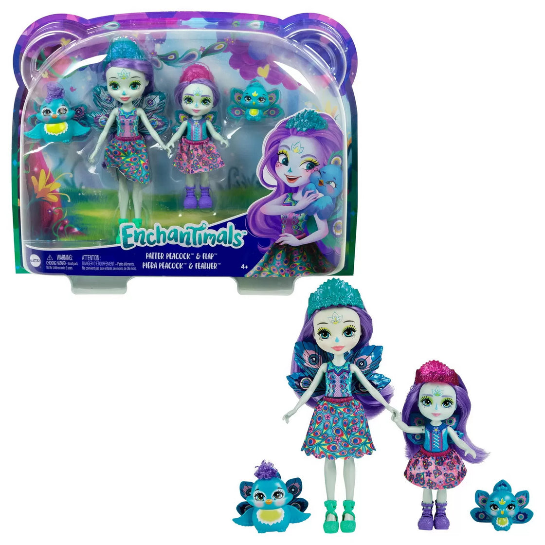 Enchantimals set papusi surori si animalutele lor patter peacock si flap si piera peacock si feather