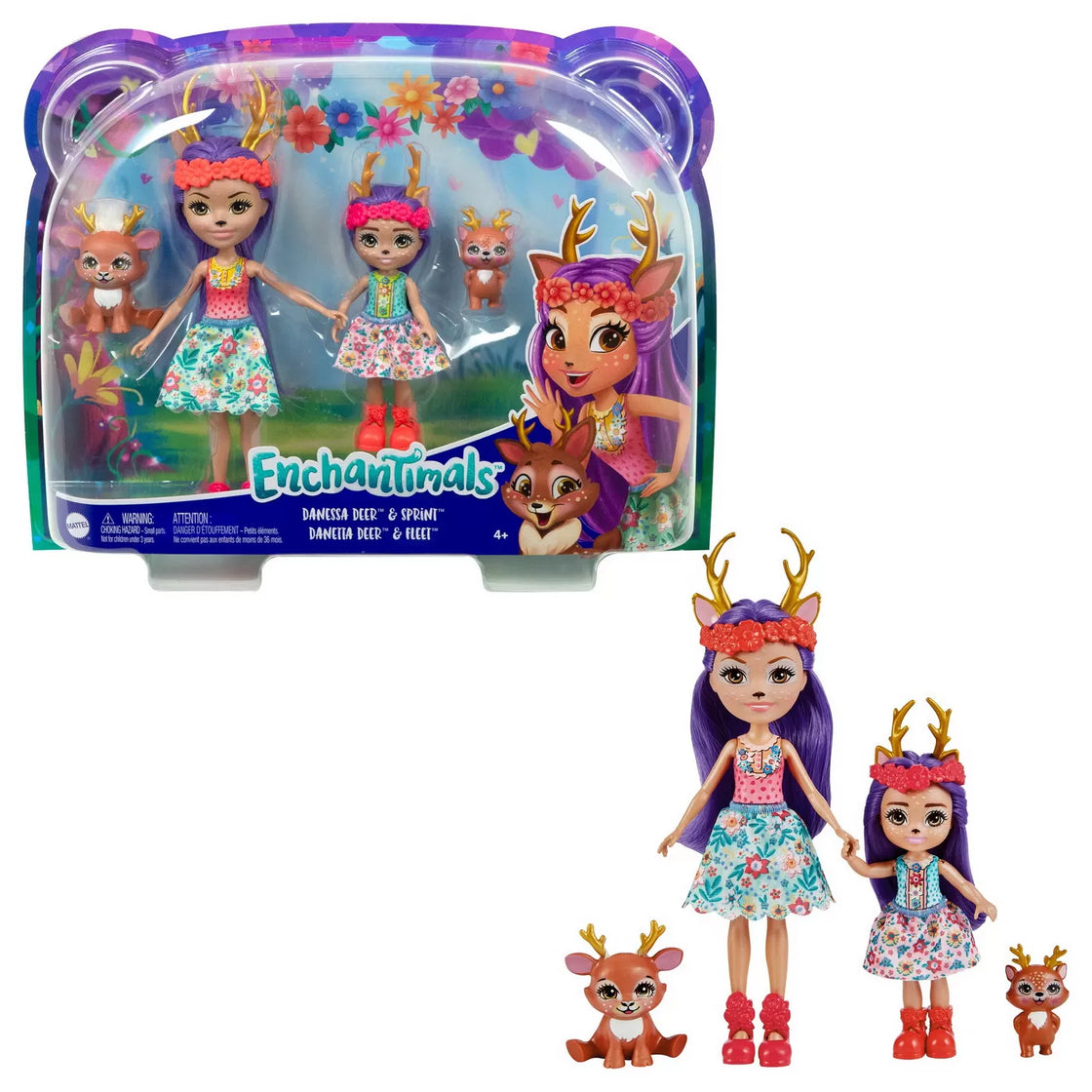 Enchantimals set papusi surori si animalutele lor  danessa deer si sprint si danetta deer si fleet
